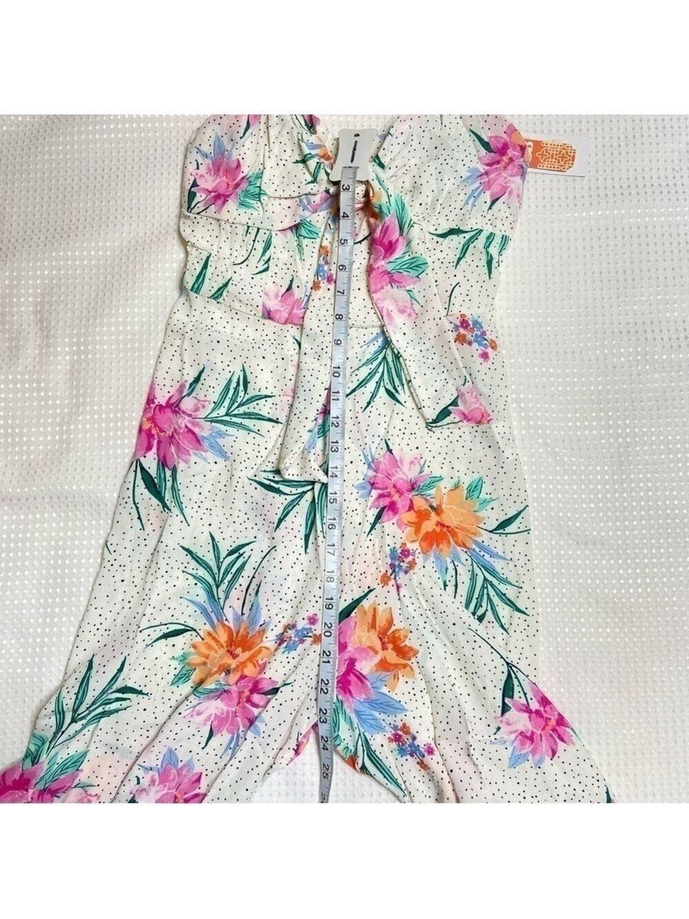 GIANNI BINI NWT Cropped Wide Leg Tropical Flowers And Polka Dot Jumpsuit Large - Picture 6 of 14